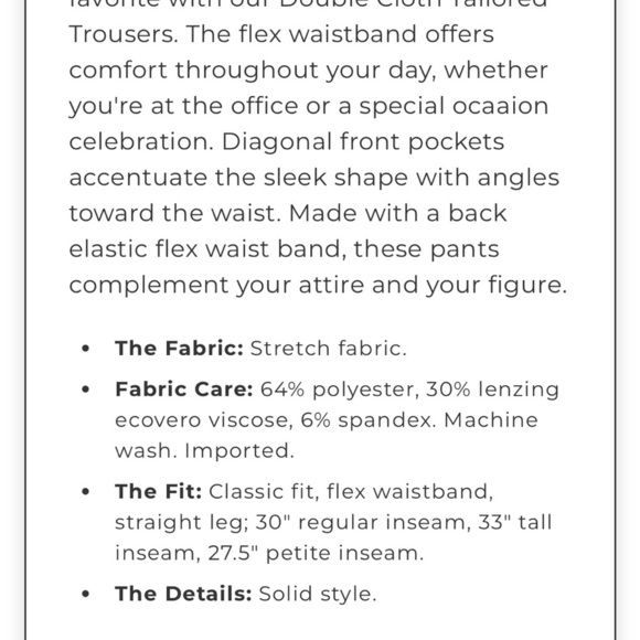 CHICO'S Flex Waist Modern Tailored Classic Trouser Pants in Black Careerwear 16R - Picture 10 of 16